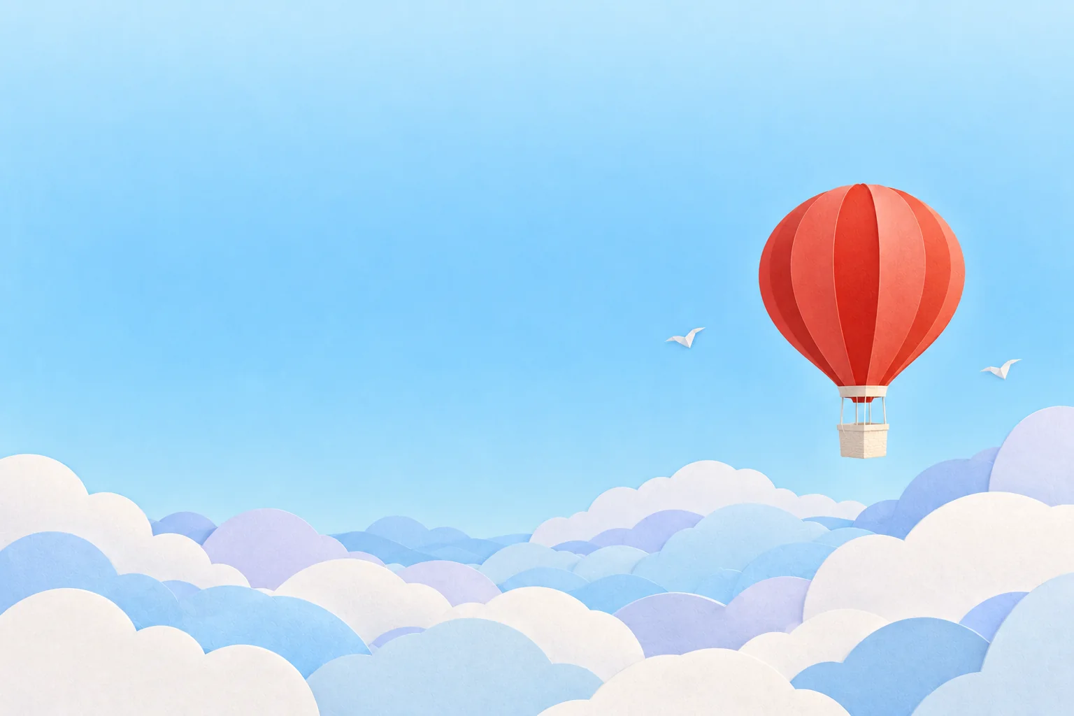 A red paper hot-air balloon above the clouds